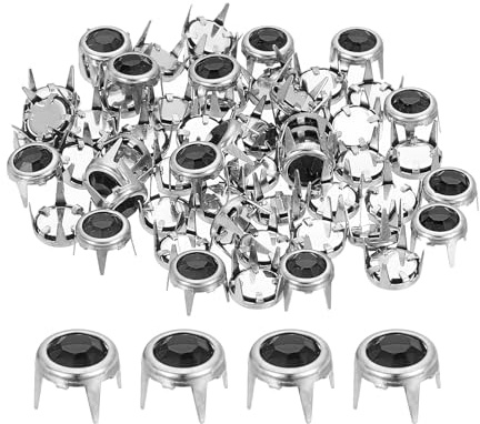 QUARKZMAN 60pcs Tachuelas de Estrás Remaches Redondos de 6mm Plata/Negro | Cristal Garra de Metal Perlas de Púas Punk Decorativas para Manualidades Ropa, Cinturón Bolso Zapatos Accesorios