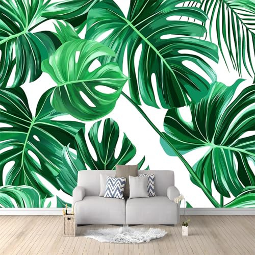 Papier Peint Panoramique Feuilles De Palmier Vert Monstera Deliciosa 350x256 cm Papier Peint Intissé Mural, Poster Geant Mural 3D, pour Salon Chambre d'enfants restaurant Décoration Murale