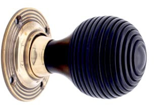 Türknauf aus massivem Ebenholz und Palisander, Bienenstock-Design, Holz-Türknauf, Landhaus-Stil, Vintage-Türgriffe in antikem Messing-Finish (Ebony Beehive)