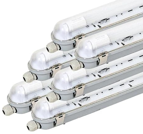 Kit de regleta LED IP65 + tubo de neón LED 150 cm T8 22 W (paquete de 6) – Blanco neutro 4000 K – 5500 K – SILAMP