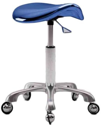 Generisch Sattel-Bürostuhl, höhenverstellbar 45–60 cm, Sattel-Rollhocker für Zahnpflegekünstler, Salon-Sattelsitz aus Metall mit 360 ° drehbaren Rollen aus Zinklegierung (blau)