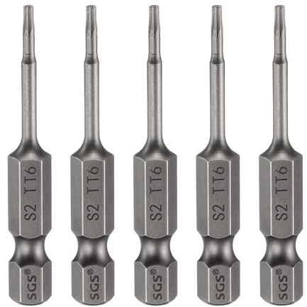 sourcing map 5 puntas de destornillador de cabeza Torx de seguridad TT6 de 50 mm de largo, vástago hexagonal magnético a prueba de manipulaciones, 6 puntos, punta de agujero de acero, herramientas