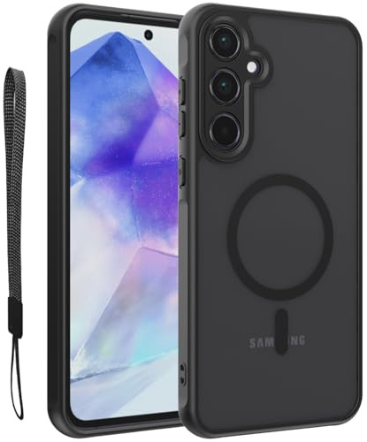 for Samsung A55 5G Magnetic Case, Upgraded [with Lanyard Strap] [Full Camera Protection] [Compatible with Magsafe] Frosted Translucent Slim Thin Phone Case,for Samsung A55 5G case 6.6 Inch-Blue