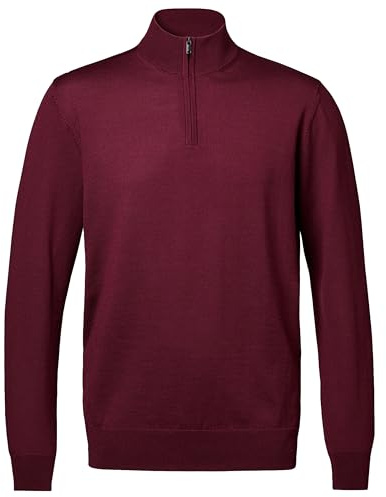 Charles Tyrwhitt Jumpers for Men - Burgundy Red Merino Wool 1/4 Zip Jumper - Machine Washable & Temperature Regulating Knitwear for Smart & Casual Wear