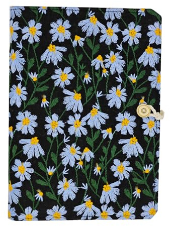 LIMEQKI A5 Tagebuch für Erwachsene, Journal Buch Blaue Gänseblümchen-Stoffeinband mit 90 Leeren Innenseiten für Tagebuch, Reisetagebuch, Dankbarkeit, Arbeit, Schule, Rezept (Schwarz)