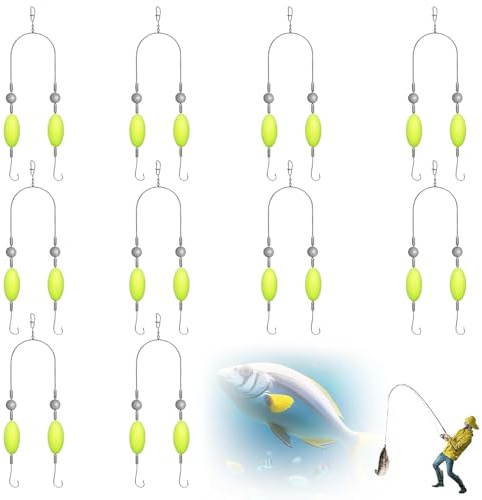 Double-Hook Reverse Bottom Rig, 10 Stück Angel Haken Karpfenangeln Haar-Rigs, Doppelhaken-Rigg für den umgekehrten Boden, Anti-Tangle-Angelhaken, Hakens beständiger Split-Haken