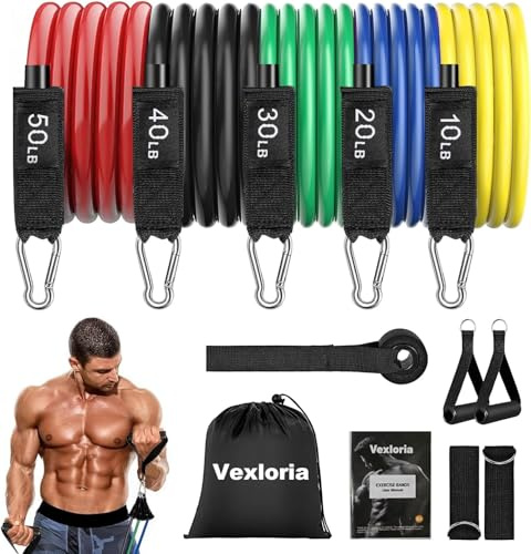 Vexloria Elastici Fitness, 5 Livelli di Bande Elastico Palestra, Fasce elastiche, Elastiche Fitness Set Ideale per Yoga,Pilates,Costruzione Muscolare, Colorato