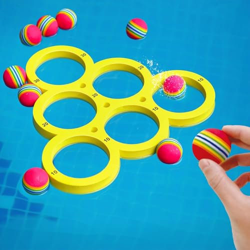 Pool Spielzeug Erwachsene und Kinder, Pool Schwimmbad Wurfspiele mit 12 Regenbogenball, Wasserspielzeug Kinder, Poolspielzeuge für Familie, Poolwasserspielzeug für Sommer Poolparty und Beach (A)