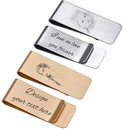 Personalisierter Edelstahl Geldklammer mit Gravur - Hochwertige Herren Geldklammer in Gold/Silber, Geschenkverpackung, Männer (Fotostil)