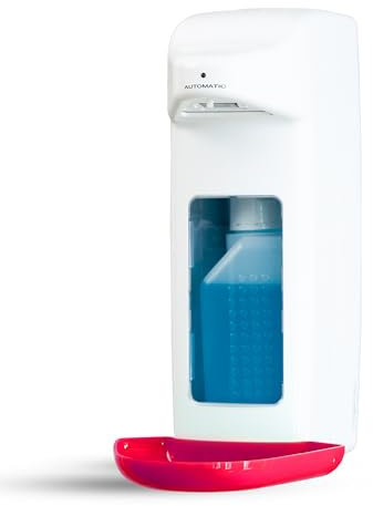 Hygiene365® Automatic Disinfectant Dispenser for Euro Bottles - Euro Dispenser & Disinfectant Dispenser with Sensor, Soap Dispenser Wall Mount & Refillable (White with Pink, 500 ml)