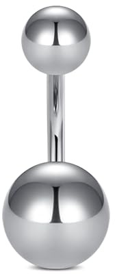 AceFun Navelpiercing titan silver, 6 mm 8 mm 10 mm 12 mm 14 mm 16 mm navelpiercing för kvinnor 1 st 14G G23 skivstång kroppspiercingssmycken med kort böjd navelpiercing, Rostfritt stål