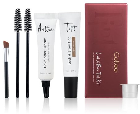 Kit de coloración de pestañas marrón claro, duración de 4 semanas, kit profesional de tinte de pestañas y cejas con ingredientes seguros de aspecto natural, fácil de usar para salón de belleza y hogar