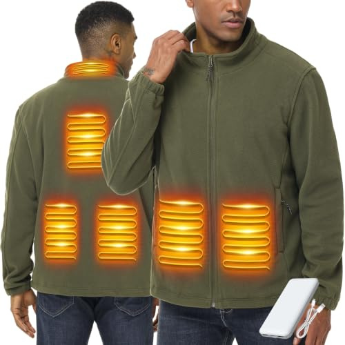 LABCOOL Beheizbare Jacke Homme Femme - Heizjacke aus Fleece - mit 6-Zonen-Heizung & 3 Temperaturstufen - USB-Betrieb mit 10000mAh Powerbank - Maschinenwaschbar