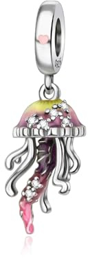 Breloque méduse colorée en argent 925 compatible avec les bracelets Pandora, Trollbeads, Chamilia, Biagi et de nombreux autres bracelets à breloques britanniques.