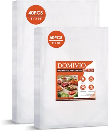 DOMIVIO Mixed Sizes Vacuum Seal Bags, 60 PCS 20 x 30cm & 40 PCS 28 x 40cm, BPA-Free, Textured Vacuum Food Bags for Sous Vide, Freezer & Meal Prep, Compatible with All Vac Seal Machines