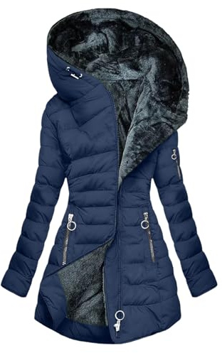NSICBMNO Veste d'hiver pour femme, tailles grandes, veste matelassée, manteau long rembourré, vestes doublées en polaire, manteaux à capuche en fourrure, vestes en duvet, long manteau, trench chaud