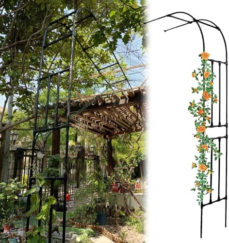 Rosenbogen Metall Gartenbogen 2,4M für Kletterpflanzen Outdoor Rasen Dekor Stabiler Halbbogen Ständer für Blumen Hochzeit Garten Landschaftsbau (B120xH240cm)