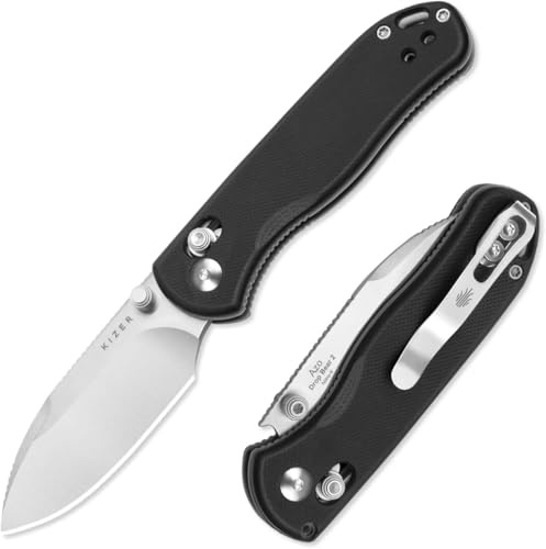 Kizer Drop Bear 2 EDC fickkniv, AEB-L Drop Point blad fällkniv | 7,21 cm, vikbart blad, svart G10-handtag, kuvertlås, EDC-kniv med räfflad baksida för män och kvinnor, V3619.2KD1