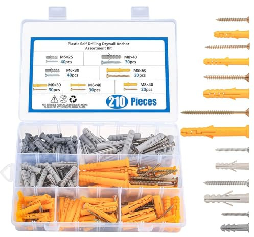 Vexorlian 210 Pcs Screw and Wall Plug Set, M5/M6/M8 Anchors and Screws Kit for Mounting and Hanging, Durable Plastic and Steel Combination