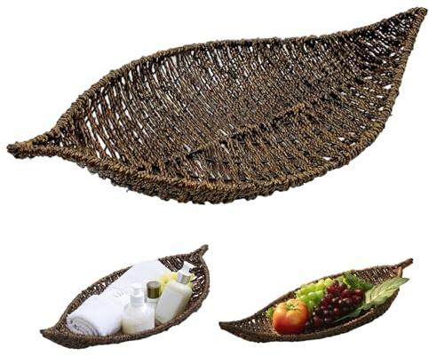 Jorzer Corbeille à pain - Corbeille à pain en forme de feuille - Plateau en rotin tissé - Corbeille à fruits pour la maison, le restaurant, la boulangerie