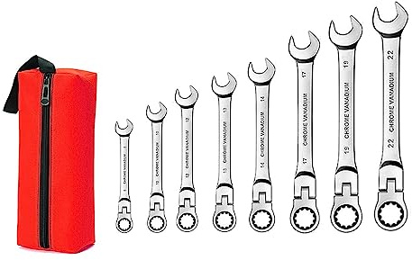 Set di chiavi combinate a cricchetto, chiave inglese, chiave a cricchetto, set di utensili manuali metrici, strumenti per la riparazione dell'auto con borsa per il trasporto, 8 pezzi (8-22 mm)