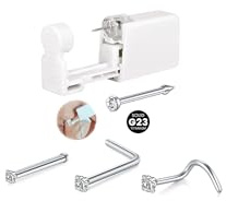 WillTen G23 Ensemble de Piercing en Titane à Faire Soi-Même, Lot de 2 Pistolets de Piercing avec Piercings de Nez en CZ de 2 mm Préinstallés, Ensemble de Piercing de Nez à Faire Soi-Même pour le Nez