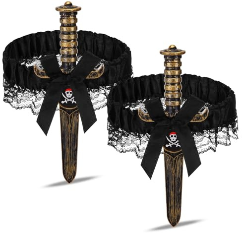 2 Piezas Ligas Piernas Disfraz, Liga con Cuchillo Pirata, Daga Pirata con Liga de Encaje, Ligas para La Pierna, Accesorios Piratas Mujer, para Halloween Fiestas Temáticas de Piratas Carnaval Cosplay