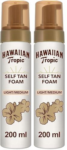 Hawaiian Tropic - Self Tanning Foam Light/Medium, Autoabbronzante in Mousse per Pelli Chiare/Medie, Formato 200 ml, con Aloe Vera e Vitamina E (Confezione da 2)