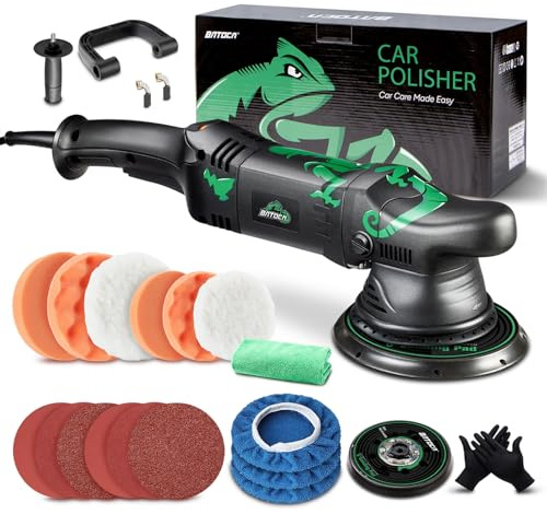 BATOCA T1 Lucidatrice orbitale 15mm,1100W Lucidatrice per Auto ,125mm/150mm Kit di lucidatura,Lucidatra Levigatrice Ceratrice,2500-5500RPM,Cura della Vernice dell'auto,Rimozione Graffi