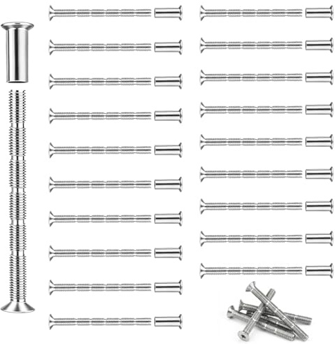 20 Stück M3 Verbindungsschrauben mit Hülsen – Vernickelte Hülsenschrauben für Schrank, Türgriff, Schublade & Möbelverbinder – Verbindungsschrauben Set für Möbelmontage