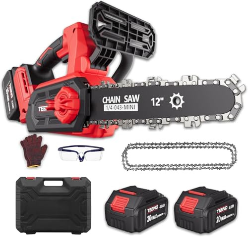 Motosierra a Batería 12 Pulgadas, 1200W Brushless Sierra Eléctrica Inalámbrica con 2 Baterías 4.0Ah y Cargador, Tensado de Cadena sin Herramientas, Corte de Madera y Poda de Árboles