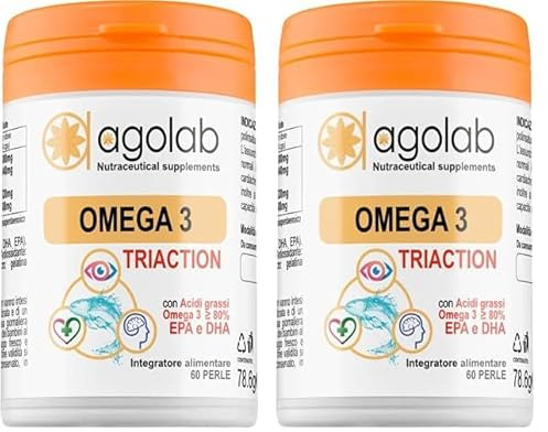 OMEGA 3 Tri-Action Olio di Pesce - Purissimo 60 Perle Alto Dosaggio - Certificato IFOS 5 Stelle - Olio di Pesce Alta Concentrazione di DHA e EPA (Confezione da 2)