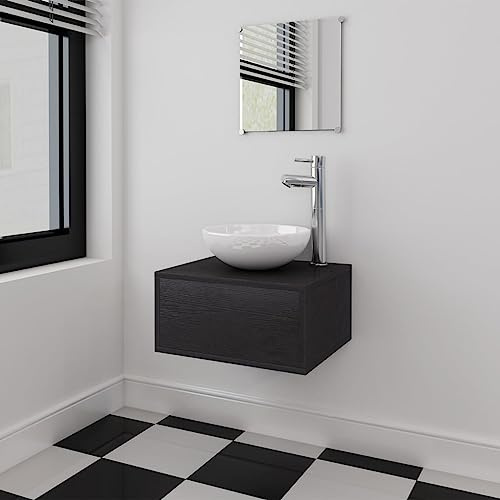sephironlbb Juego de 3 muebles de baño con lavabo y espejo, material de madera, 40 x 34 x 20 cm, montaje en pared, para invitados, baño, espacio de almacenamiento, ahorro de espacio, mobiliario