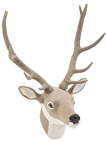 Wand montiert Rentier Kopf Weihnachtsdekoration Hirsch Ornament Trophy, Reindeer Fur- Grey, Large