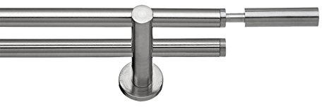 Tilldekor Gardinenstange INKA, edelstahl optik, Ø 16 mm, 2-Lauf, 220 cm, Komplettset