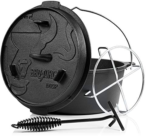 BBQ-Toro Dutch Oven Premium Serie | 9,0 Liter (DO9P), Topf ohne Füße | bereits eingebrannt - preseasoned | Verschiedene Größen | Gusseisen Kochtopf | Bräter mit Deckelheber