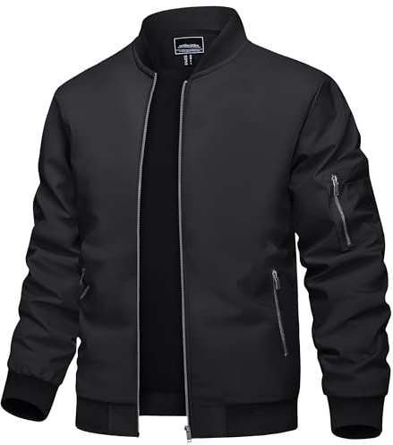 TACVASEN Chaqueta Casual de Verano para Hombres con Bolsillos Extra Grande Negro