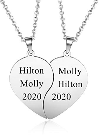 PiercingJak Personalized Gravur Herzkette Puzzle Halskette Edelstahl Herz Anhänger Paar Partner Kette Freundschaftsketten Liebe BFF Schmuck Geschenke für Damen Herren, Silber