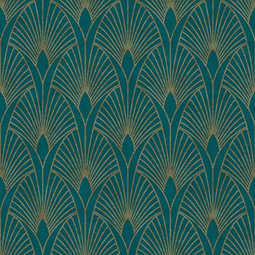 Papier peint Art déco 374275 | Papier peint bleu canard et or | Papier peint chic | Papier peint salon & chambre | Papier peint glamour foncé