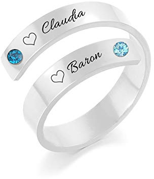 RWQIAN Donna Anelli Personalizzato 2 Nomi Anello Incisione in Acciaio Inossidabile Anelli Regolabili Uomo Anniversario Regalo di Gioielli 5mm Colore Argento/Oro/Oro rosa