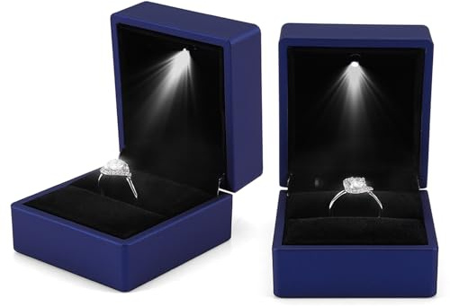 Mode ringlåda LED ljus ring set för äktenskapsförslag ringlåda med LED-intern belysning förlovning bröllop (blå)