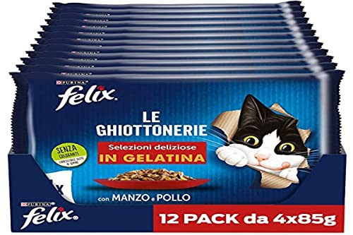 Purina Felix Le Ghiottonerie Cibo Umido per Gatti con Manzo e Pollo, 48 buste da 85g