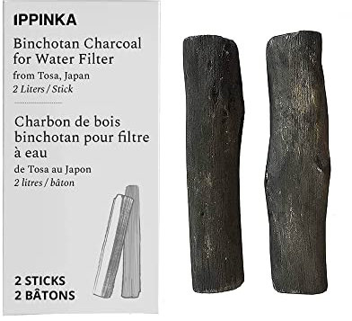 Binchotan Holzkohle aus TOSA, Japan – Wasserreinigungsstäbchen für wohlschmeckendes Wasser, 2 Stäbchen – jeder Stab filtert bis zu 2 Liter Wasser