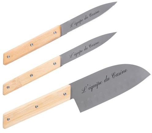 Ocadeau Set aus 3 personalisierbaren Küchenmessern mit Gravur - Küchenmesserset mit persönlicher Textgravur und mit Textiltasche - Personalisierbares Küchenmesserset