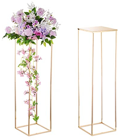 Fiori in Oro Centrotavola Matrimonio Tavoli - 2 Pezzi Vasi a Colonna con Pannello in Metallo Inweder Vaso da Pavimento Alto 100cm Espositore per Fiori Geometrici Festa Decorazioni Casa