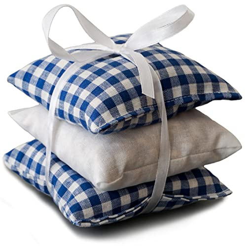 Lavendelblüten Duftkissen Kräuterkissen 3er Set mit je 9x9cm - blau-weiß-weiß - 100% naturrein. Lavendel Kissen