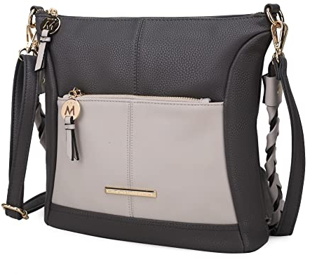 MKF Crossbody Taschen für Damen Geldbörsen und Handtaschen - PU Leder - Medium Over the Shoulder Side Messenger Bag, Nala Cb Anthrazit-Hellgrau, Medium