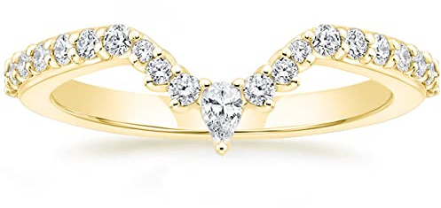 Titaniumcentral Vorsteckring Damen Schmal Eternity Ring Rosegold Gold Silber Birnen und Rund Schliff Zirkonia Verlobungsringe Eheringe Trauringe (Gelbgold,53 (16.9))