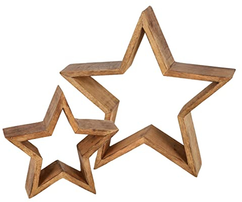 Spetebo Mango Holz Stern 2er Set - 30/20 cm - Deko Weihnachtstern zum Stellen - Advent Winter Weihnachten Tisch Fenster Aufsteller Dekoration