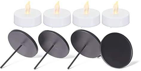Novaliv 4X Kerzenpick flach 8cm Schwarz mit 4X LED Teelichter Maxi Kerzenpick für Adventskranz Weihnachten Kerzenständer Kerzentülle Metall Adventskerzenhalter Kerzenteller zum Stecken Kerzenhalter